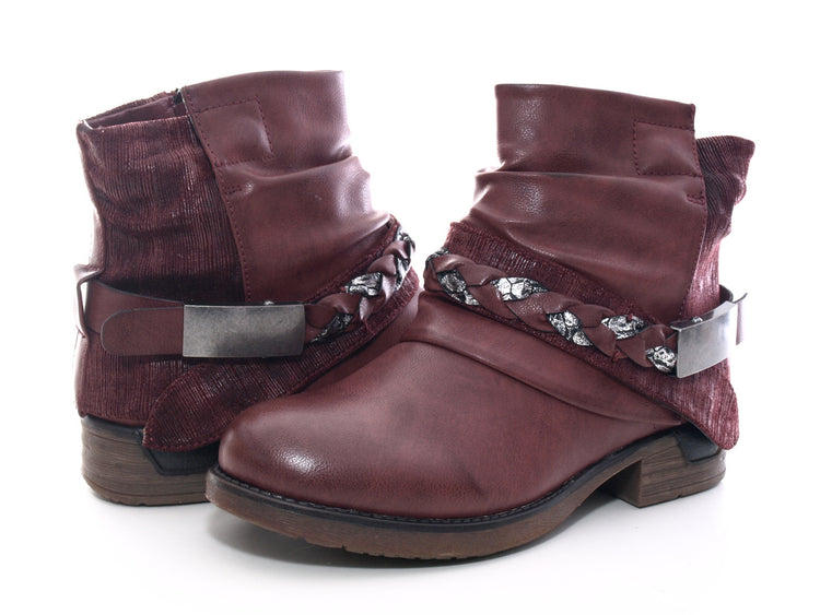 Women's ankle biker boots outdoor winter boots warm lined wine # 210