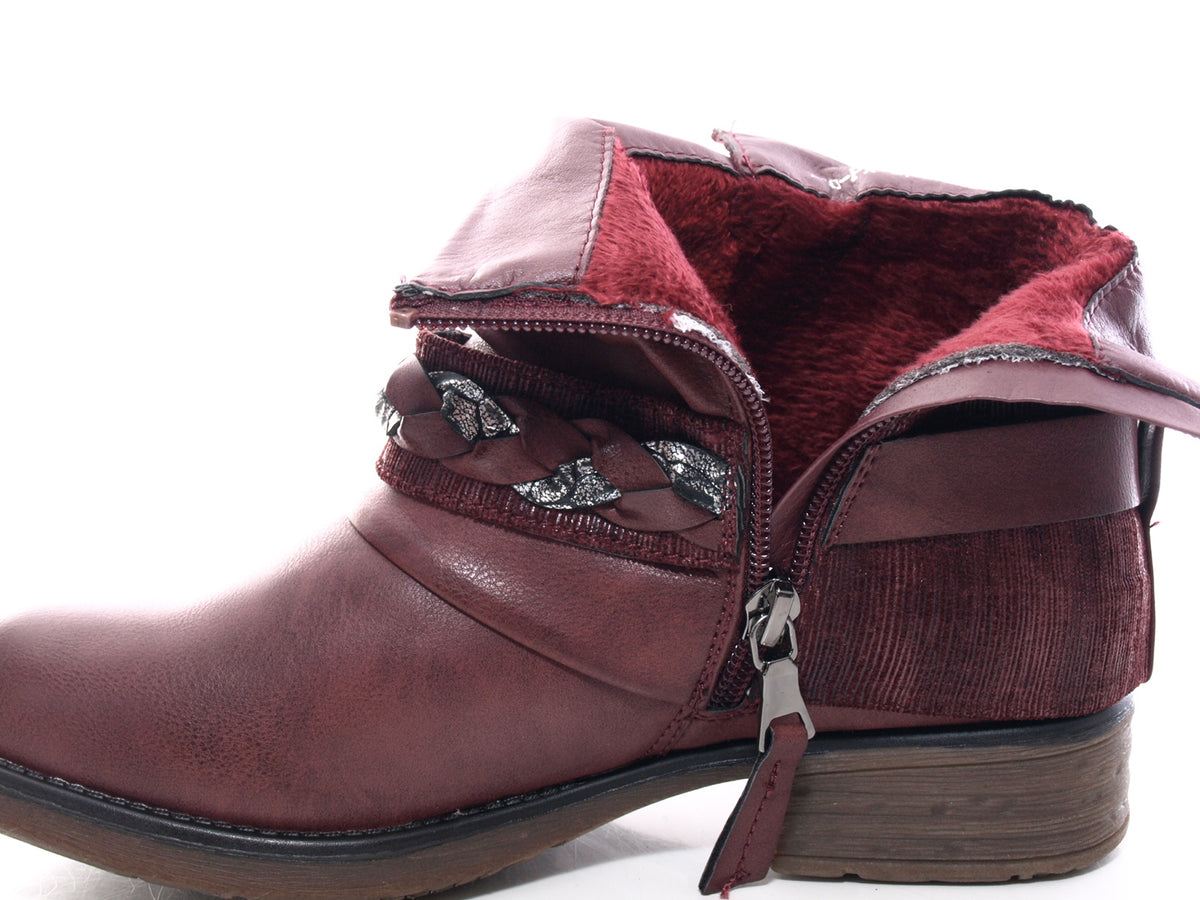 Bottines biker pour femme, bottes d'hiver outdoor, doublure chaude, vin # 210