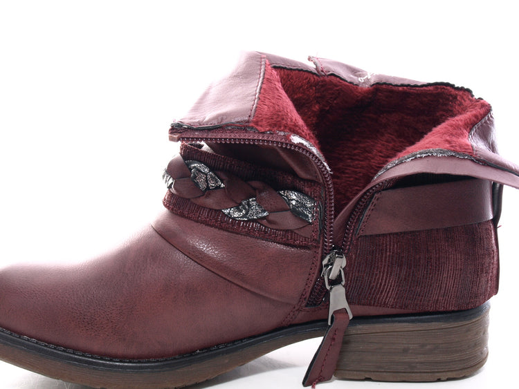 Bottines biker pour femme, bottes d'hiver outdoor, doublure chaude, vin # 210