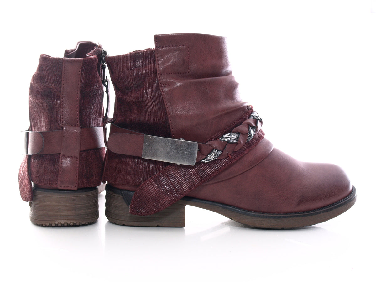 Bottines biker pour femme, bottes d'hiver outdoor, doublure chaude, vin # 210