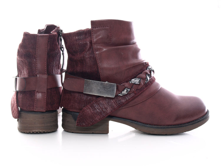Bottines biker pour femme, bottes d'hiver outdoor, doublure chaude, vin # 210