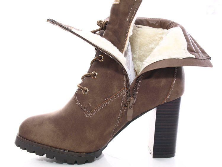 Damen Ankle Boots Stiefelette warm gefüttert Khaki # 676