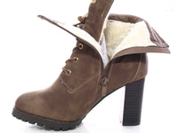 Damen Ankle Boots Stiefelette warm gefüttert Khaki # 676