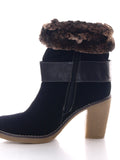 Damen wadenhohe Stiefel warm gefüttert Velour Look Black # 6254