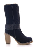 Damen wadenhohe Stiefel warm gefüttert Velour Look Black # 6254