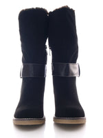 Damen wadenhohe Stiefel warm gefüttert Velour Look Black # 6254