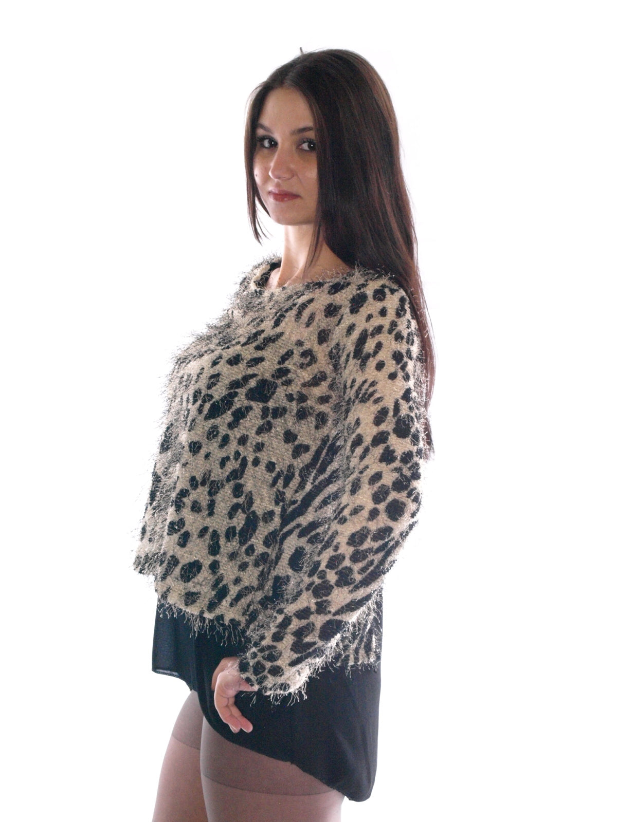 ITALY Tunique pull pour femme chemisier long 2 pièces look léopard # 12101457