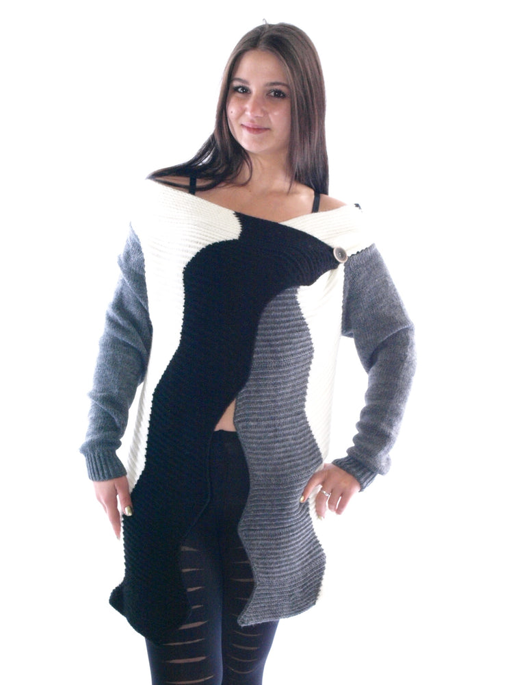 ITALIAN KNIT CARDIGAN JACKET PONCHO WRAP COAT 36 38 40 GREY # 12101496