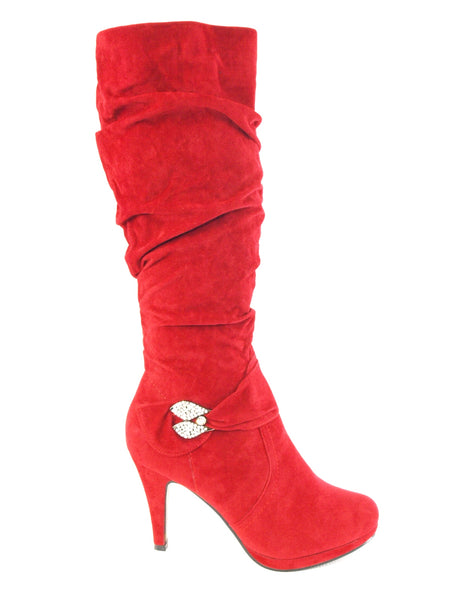 Damen Stiefel warm gefüttert Velour Look Red # 250