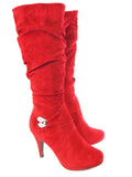 Damen Stiefel warm gefüttert Velour Look Red # 250