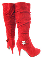 Damen Stiefel warm gefüttert Velour Look Red # 250