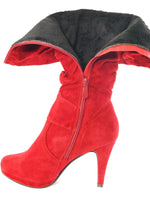 Damen Stiefel warm gefüttert Velour Look Red # 250