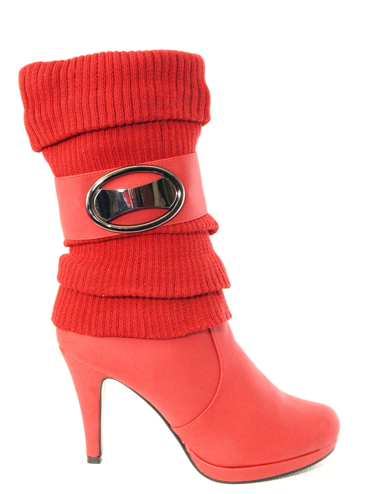 Bottes d'extérieur pour femmes style jambières, bottes d'hiver doublées chaudes rouge # 223