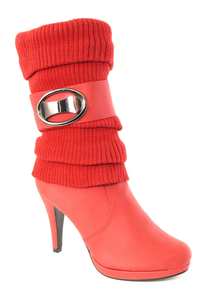 Bottes d'extérieur pour femmes style jambières, bottes d'hiver doublées chaudes rouge # 223