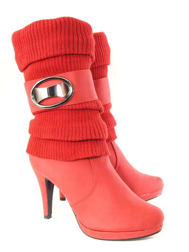 Women's leg warmer look boots outdoor winter boots warm lined red # 223