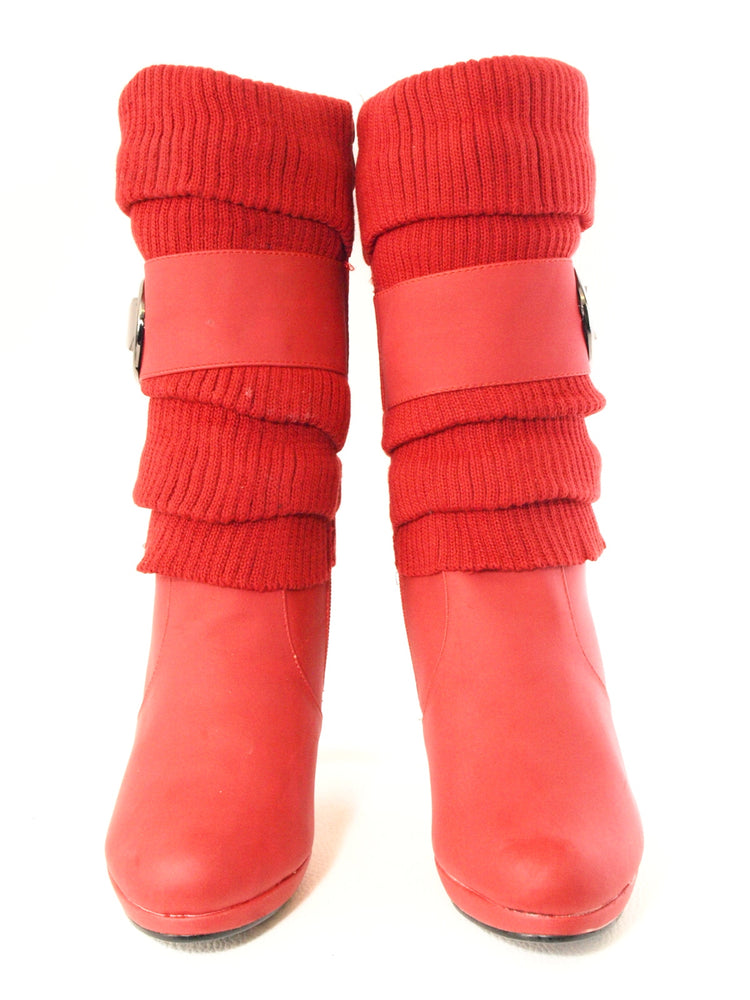 Bottes d'extérieur pour femmes style jambières, bottes d'hiver doublées chaudes rouge # 223
