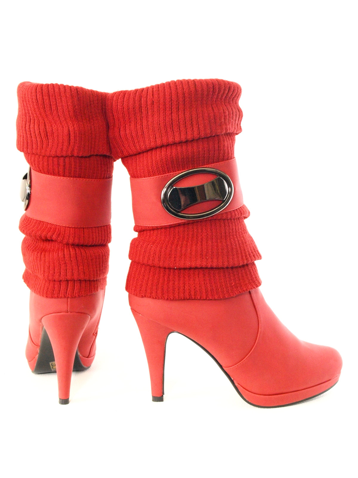 Bottes d'extérieur pour femmes style jambières, bottes d'hiver doublées chaudes rouge # 223