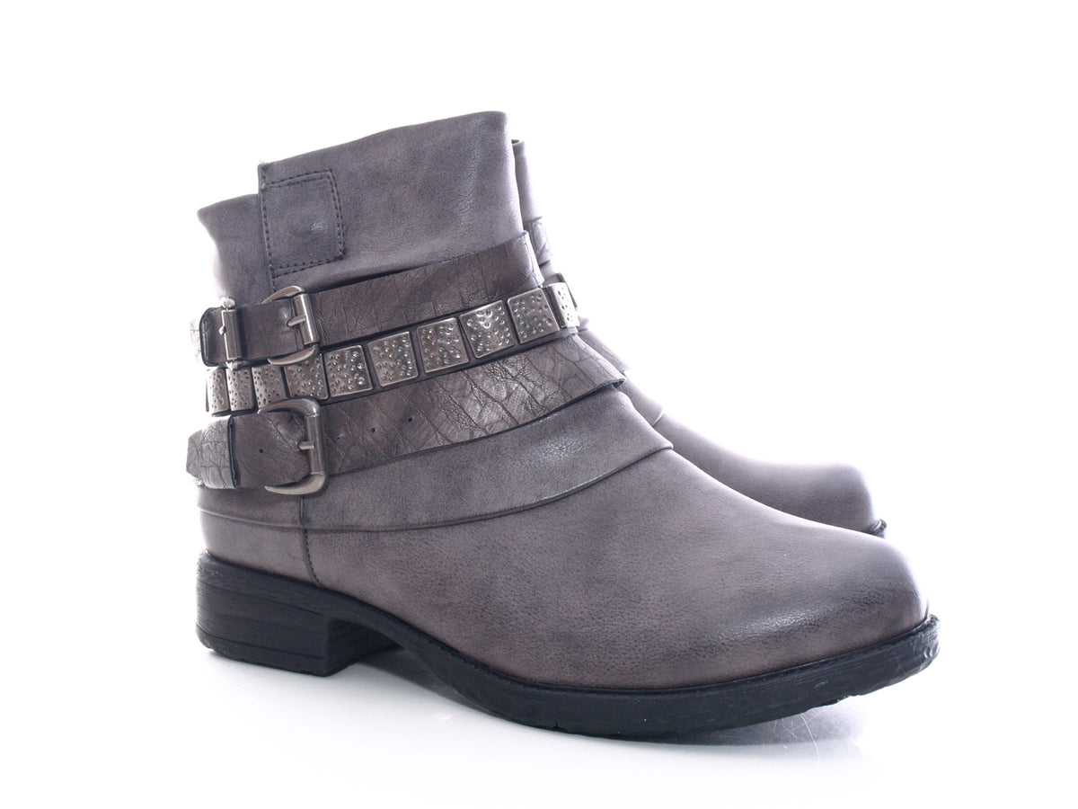 Bottines motardes femme, bottes d'extérieur, bottes d'hiver, doublure chaude, gris # 600
