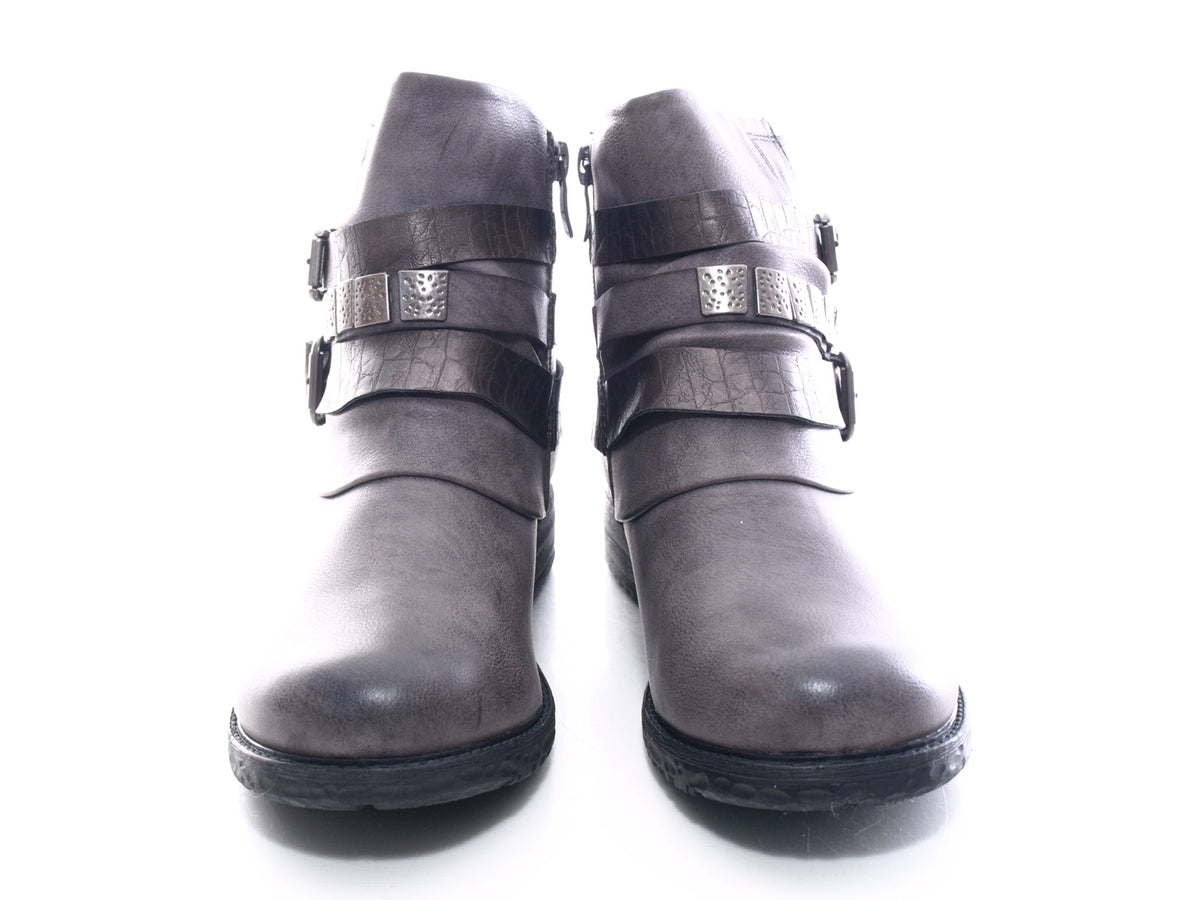 Bottines motardes femme, bottes d'extérieur, bottes d'hiver, doublure chaude, gris # 600