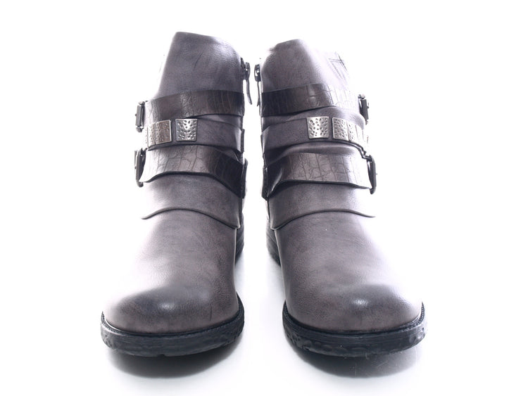 Bottines motardes femme, bottes d'extérieur, bottes d'hiver, doublure chaude, gris # 600
