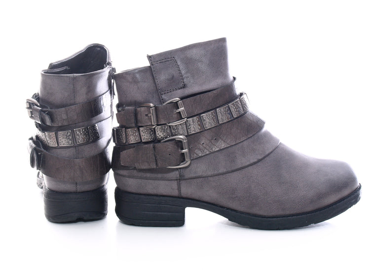 Bottines motardes femme, bottes d'extérieur, bottes d'hiver, doublure chaude, gris # 600