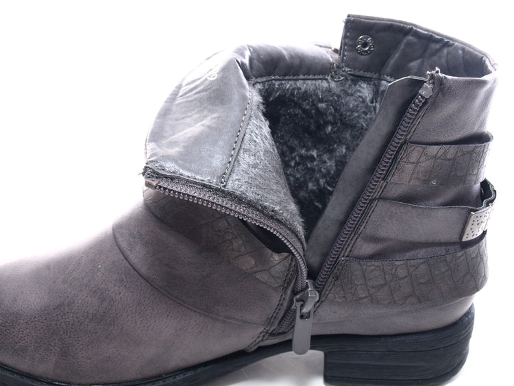 Bottines motardes femme, bottes d'extérieur, bottes d'hiver, doublure chaude, gris # 600