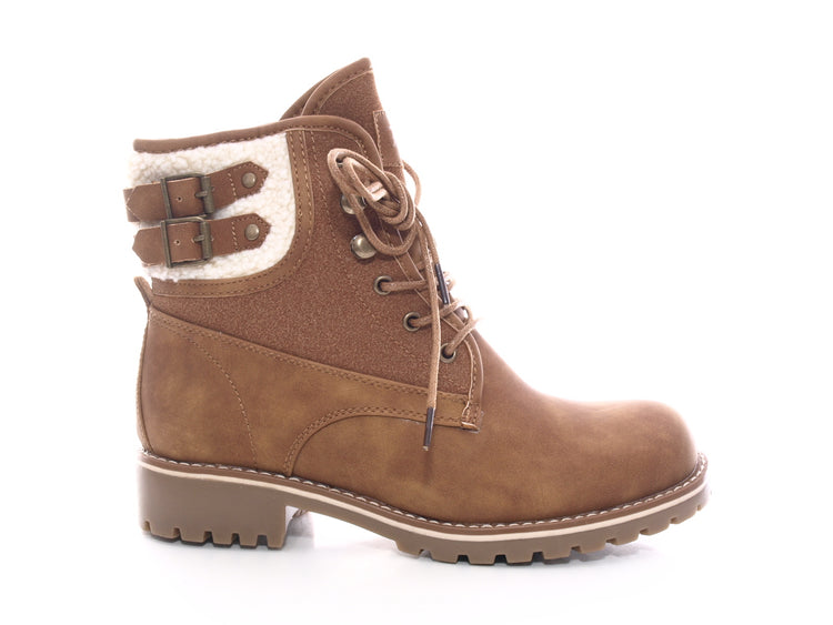 Bottines à lacets pour femme chaussures d'extérieur bottes d'hiver doublure chaude camel # 446