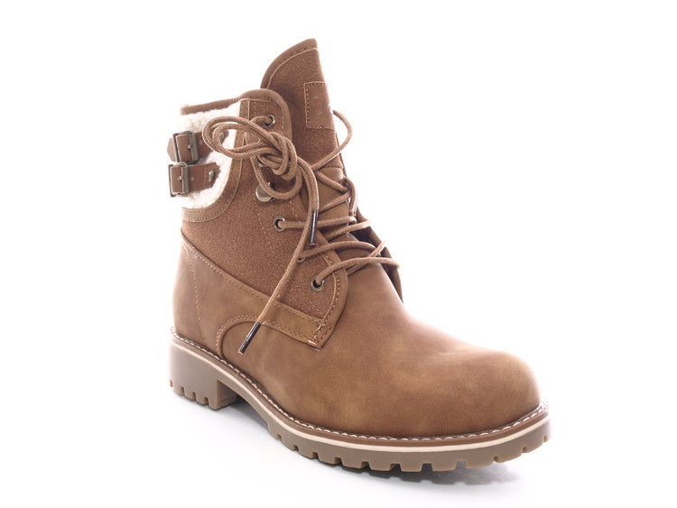 Bottines à lacets pour femme chaussures d'extérieur bottes d'hiver doublure chaude camel # 446