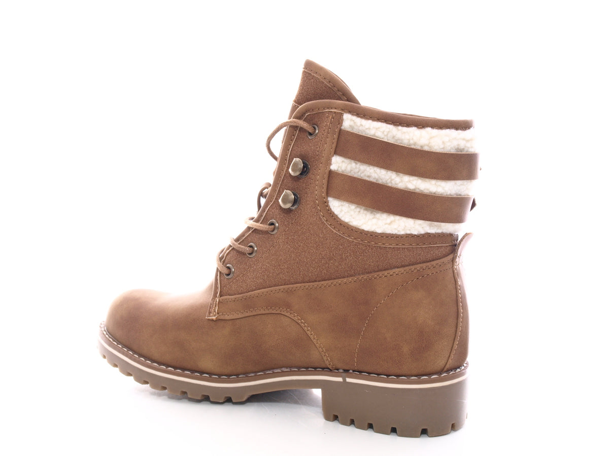 Bottines à lacets pour femme chaussures d'extérieur bottes d'hiver doublure chaude camel # 446