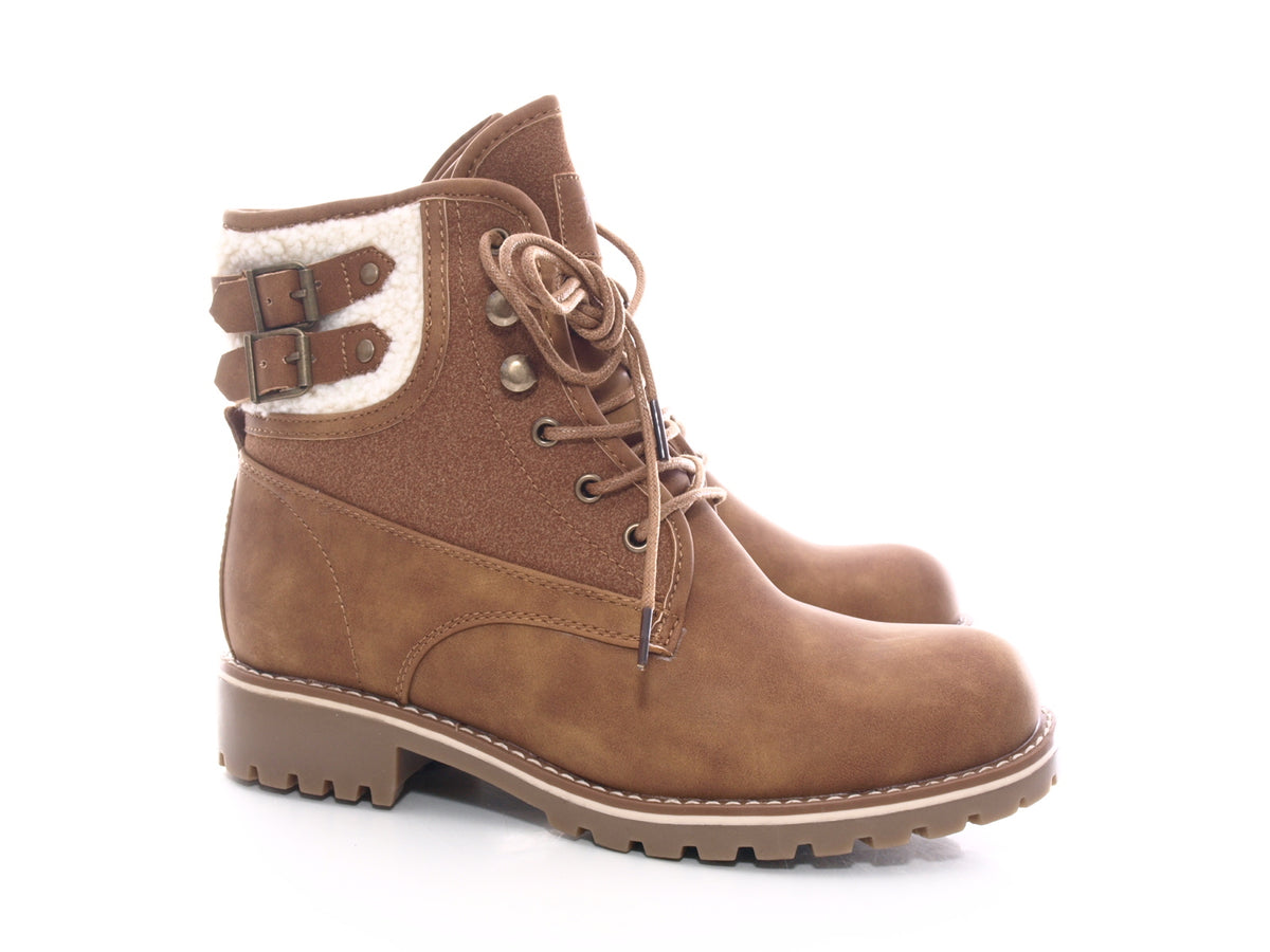 Bottines à lacets pour femme chaussures d'extérieur bottes d'hiver doublure chaude camel # 446