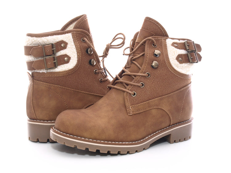 Bottines à lacets pour femme chaussures d'extérieur bottes d'hiver doublure chaude camel # 446