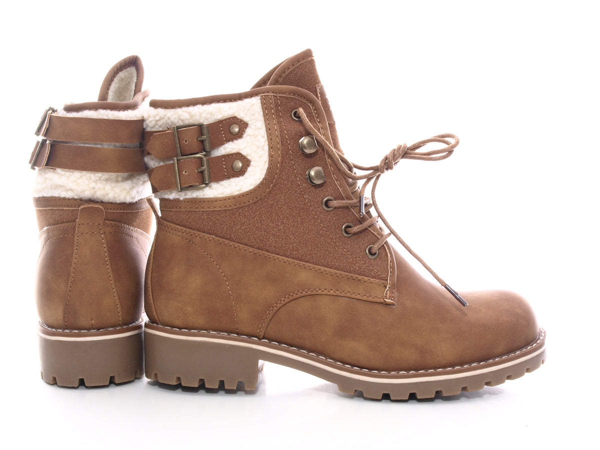 Bottines à lacets pour femme chaussures d'extérieur bottes d'hiver doublure chaude camel # 446