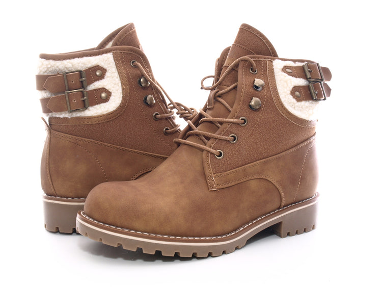 Women's ankle boots lace-up boots outdoor winter boots warm lined camel # 446