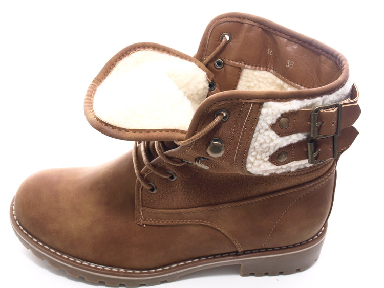 Bottines à lacets pour femme chaussures d'extérieur bottes d'hiver doublure chaude camel # 446