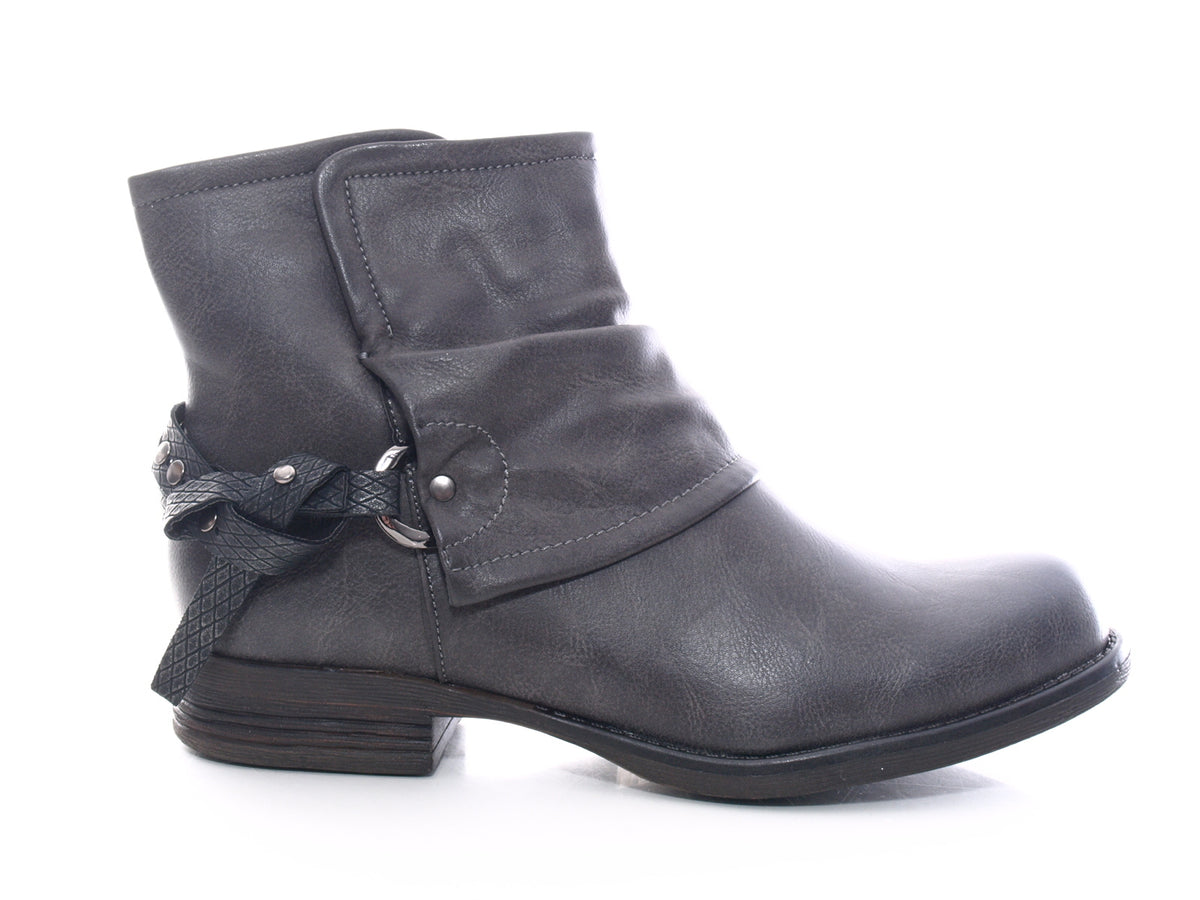 Bottines biker pour femme, bottes d'extérieur, bottes d'hiver, doublure chaude, gris # 824