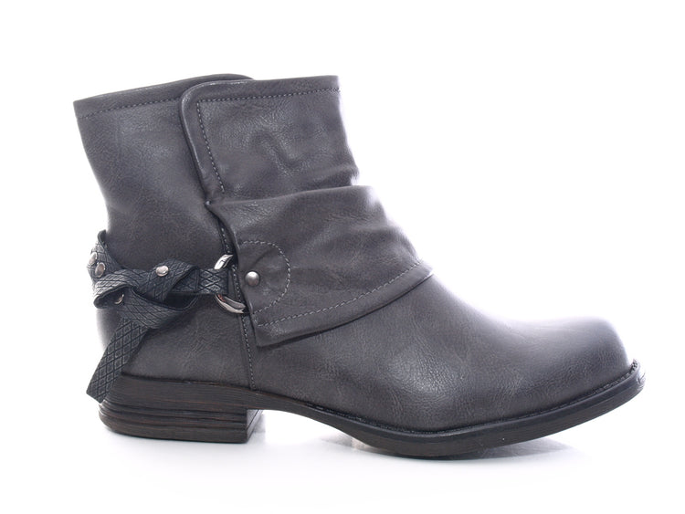 Bottines biker pour femme, bottes d'extérieur, bottes d'hiver, doublure chaude, gris # 824