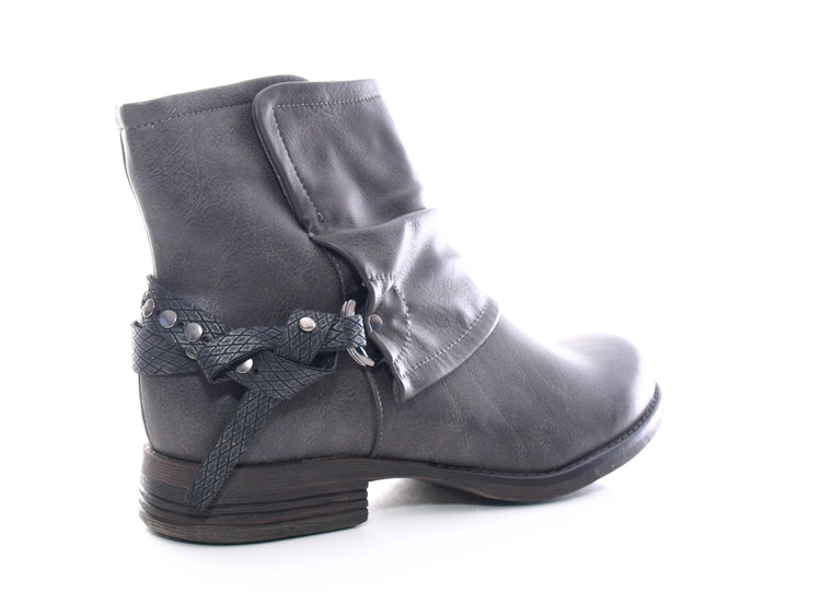 Bottines biker pour femme, bottes d'extérieur, bottes d'hiver, doublure chaude, gris # 824