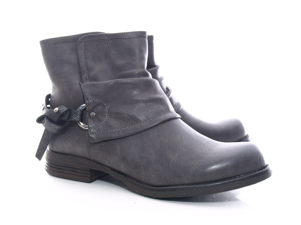 Bottines biker pour femme, bottes d'extérieur, bottes d'hiver, doublure chaude, gris # 824