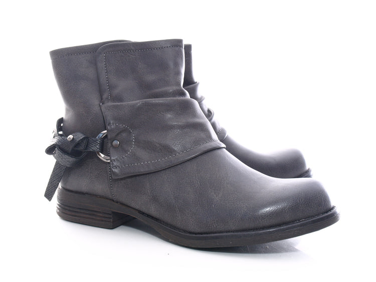 Bottines biker pour femme, bottes d'extérieur, bottes d'hiver, doublure chaude, gris # 824