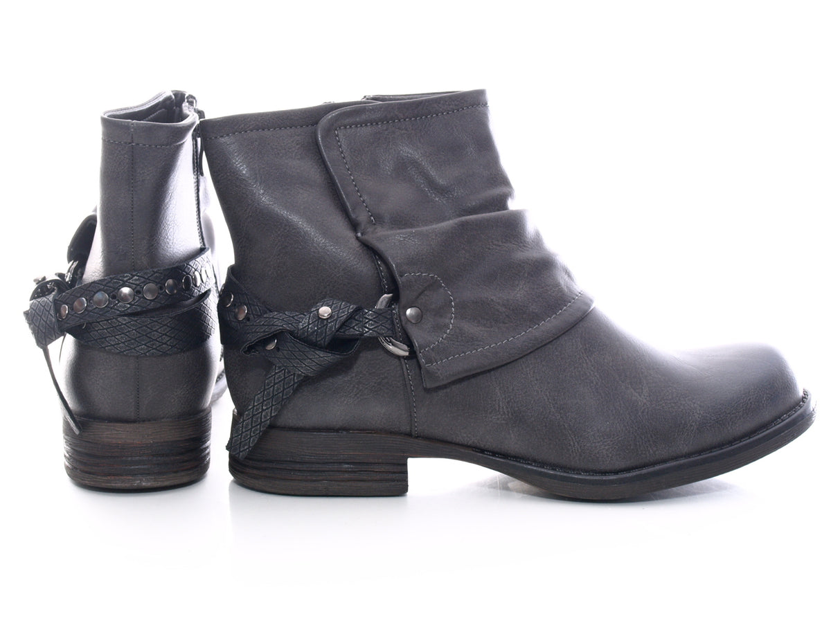 Bottines biker pour femme, bottes d'extérieur, bottes d'hiver, doublure chaude, gris # 824