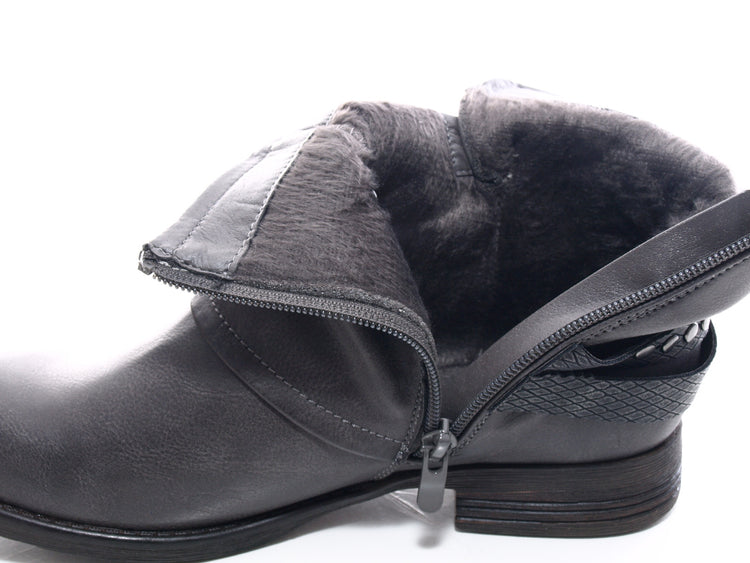 Bottines biker pour femme, bottes d'extérieur, bottes d'hiver, doublure chaude, gris # 824