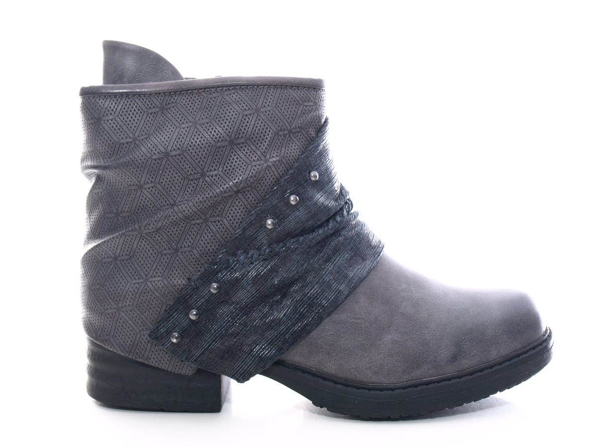 Bottines biker femme, bottes outdoor hiver, doublure chaude, gris # 3127