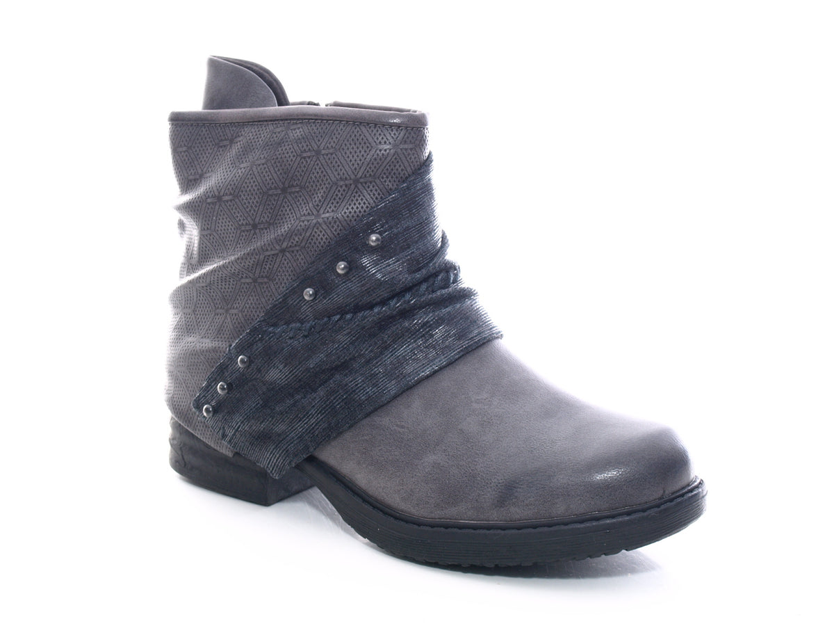 Bottines biker femme, bottes outdoor hiver, doublure chaude, gris # 3127
