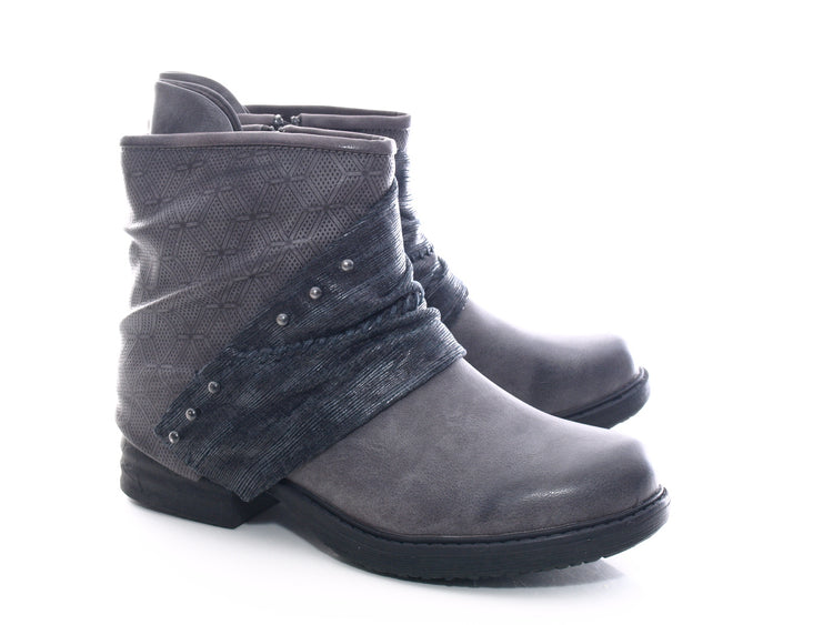 Bottines biker femme, bottes outdoor hiver, doublure chaude, gris # 3127