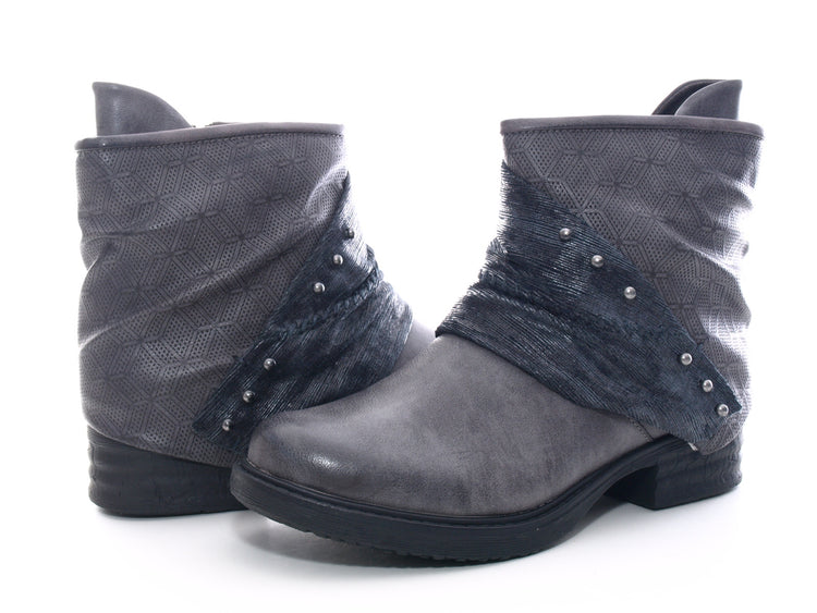 Bottines biker femme, bottes outdoor hiver, doublure chaude, gris # 3127