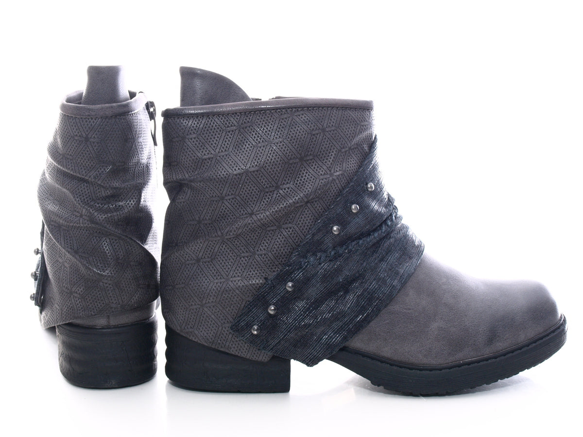 Bottines biker femme, bottes outdoor hiver, doublure chaude, gris # 3127