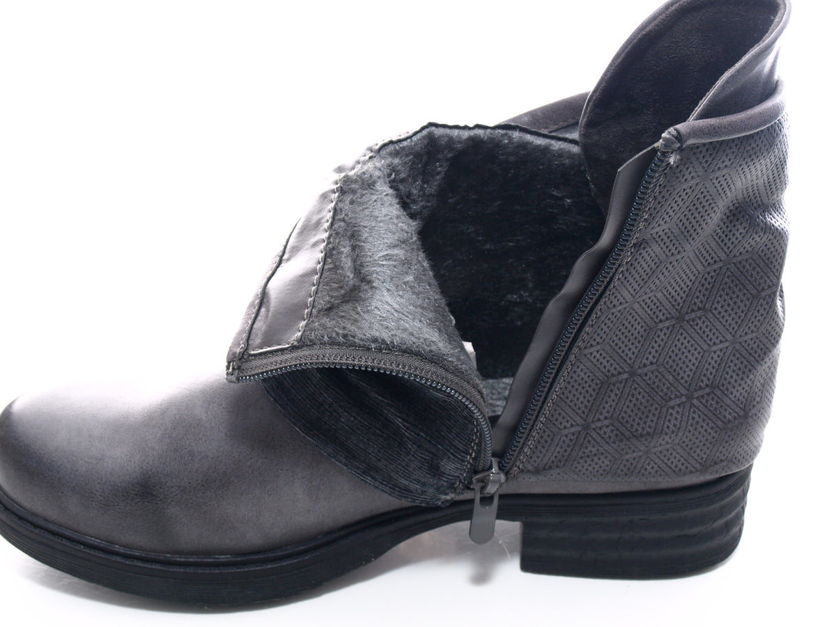 Bottines biker femme, bottes outdoor hiver, doublure chaude, gris # 3127