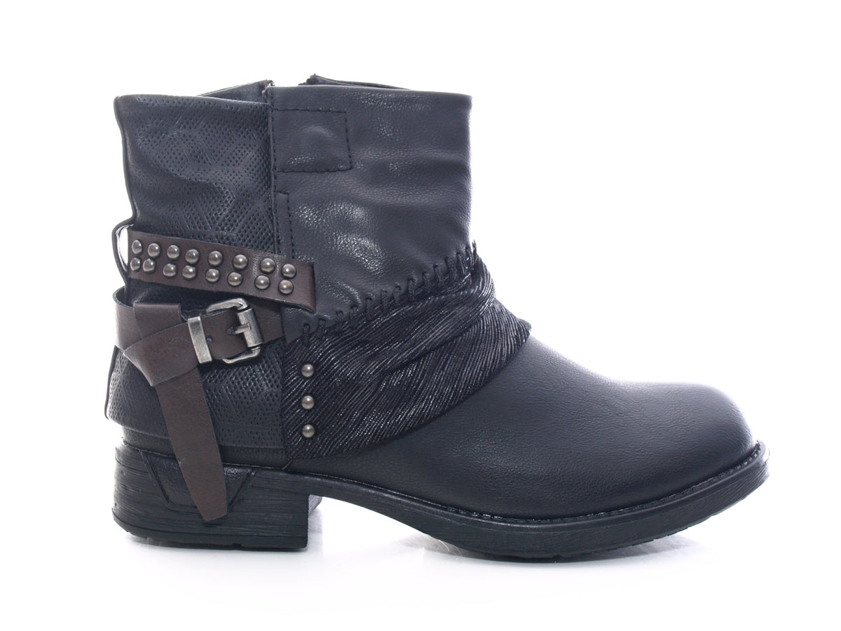 Bottines femme, bottes de motard, bottes d'extérieur, bottes d'hiver fourrées, noir # 283