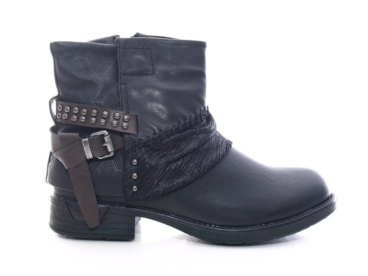 Bottines femme, bottes de motard, bottes d'extérieur, bottes d'hiver fourrées, noir # 283