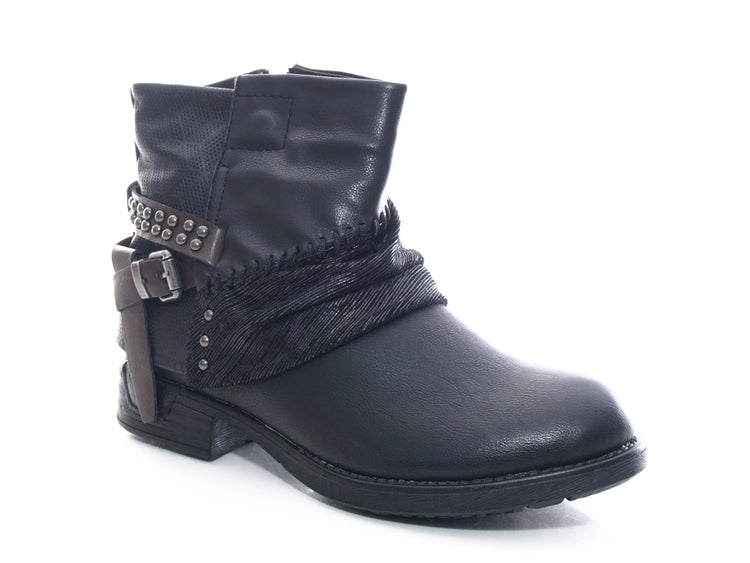Bottines femme, bottes de motard, bottes d'extérieur, bottes d'hiver fourrées, noir # 283